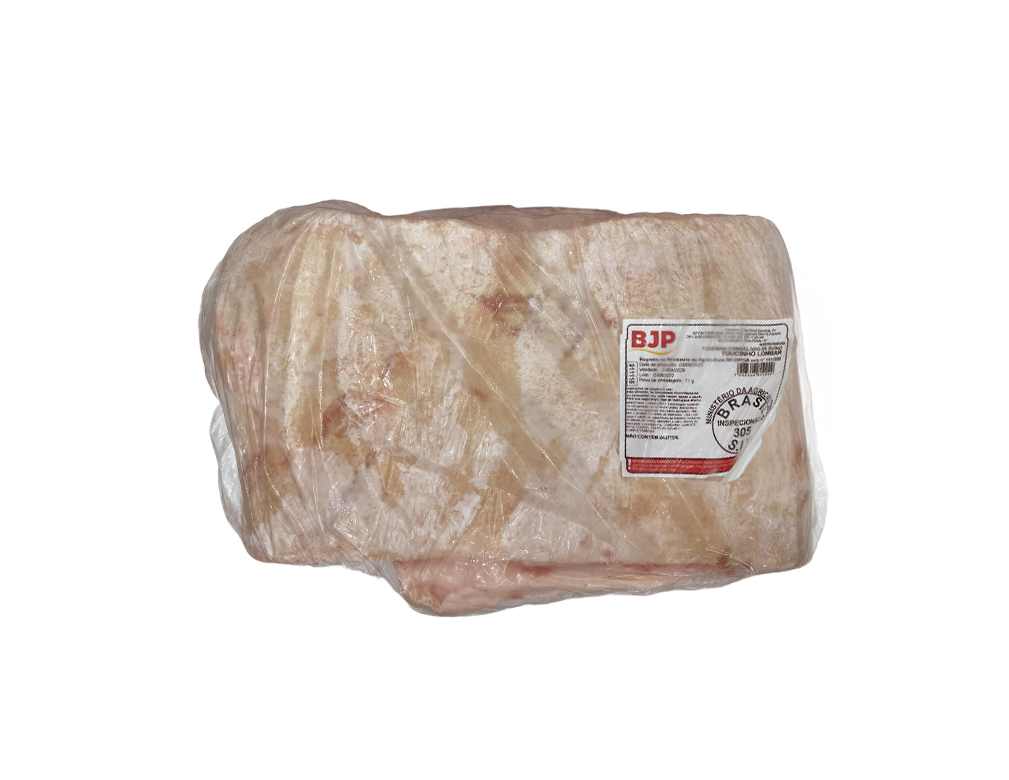 TOUCINHO LOMBAR SUÍNO COM PELE CONGELADO BJP 3 KG (CX 19 KG)